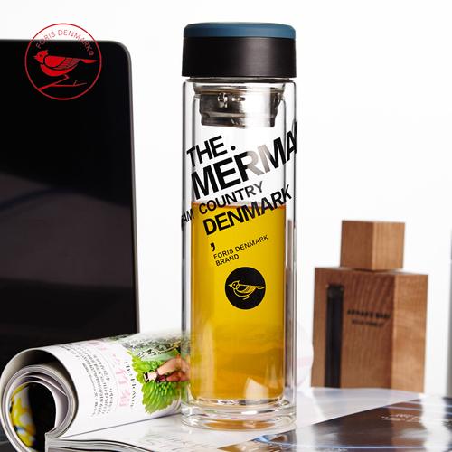 富瑞斯加厚便携带盖高档双层玻璃杯 男女办